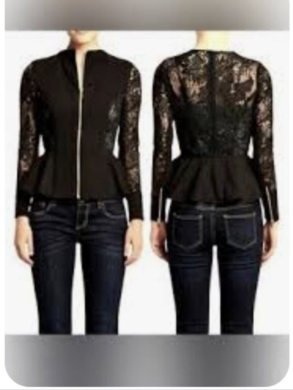 XOXO Elegant Black Lace-Sleeve Zip-Front Jacket - Picture 11 of 11